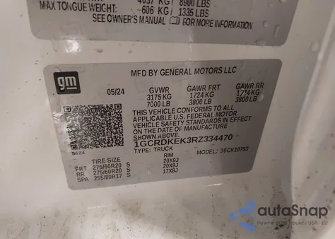 2024 Chevrolet Silverado 1500 4Wd Standard Bed Lt With 2Ft from USA, damaged, VIN 1GCRDKEK3RZ334470